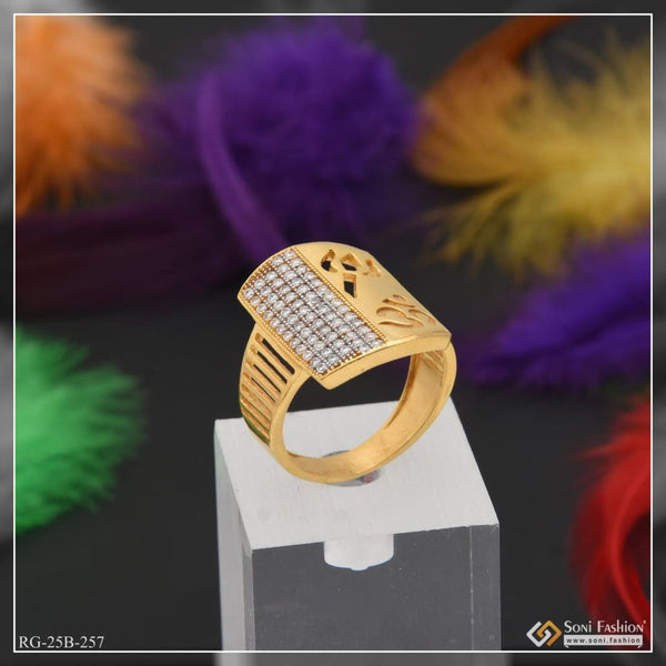 Soni Fashion - ring - 1 Gram Gold Plated Om with Diamond Glittering Design Ring for Men - Style B257