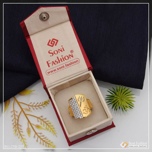 Soni Fashion - ring - 1 Gram Gold Plated Om with Diamond Glittering Design Ring for Men - Style B257