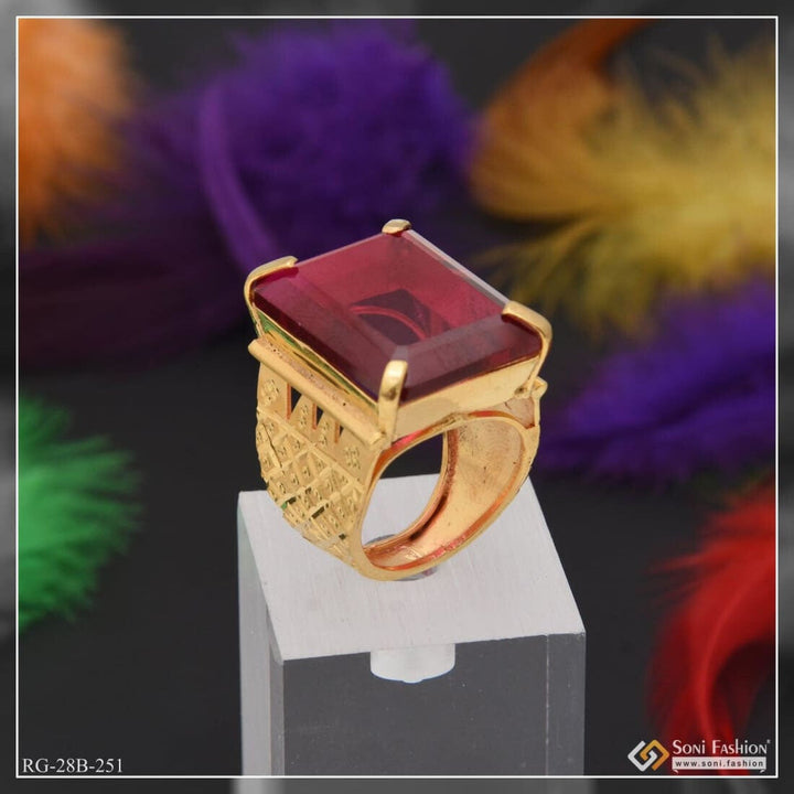 Soni Fashion - ring - 1 Gram Gold Plated Pink Stone Best Quality Elegant Design Ring For Men - Style B251
