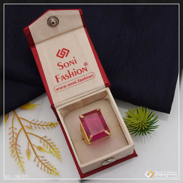 Soni Fashion - ring - 1 Gram Gold Plated Pink Stone Best Quality Elegant Design Ring For Men - Style B251