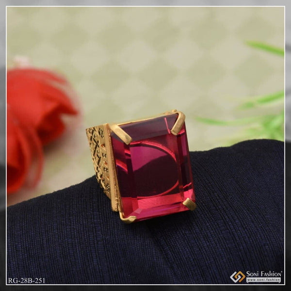 Soni Fashion - ring - 1 Gram Gold Plated Pink Stone Best Quality Elegant Design Ring For Men - Style B251