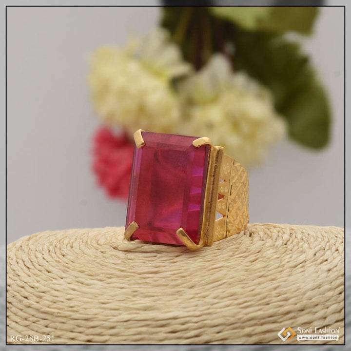 Soni Fashion - ring - 1 Gram Gold Plated Pink Stone Best Quality Elegant Design Ring For Men - Style B251