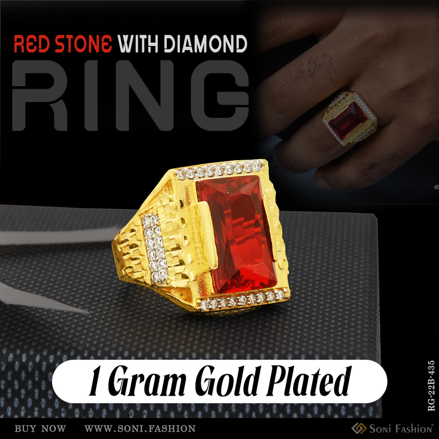 Soni Fashion - ring - 1 Gram Gold Plated Red Stone Ring for Men | Handmade Rhodium Jewellery - Style B435