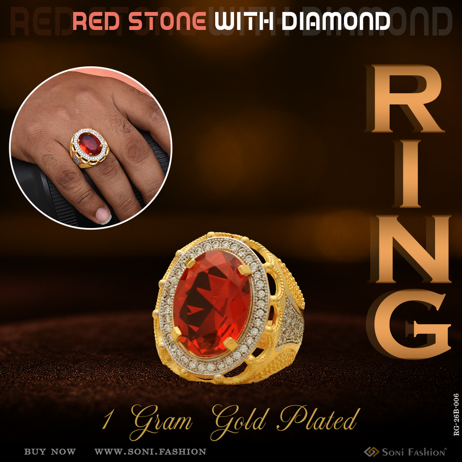 Soni Fashion - ring - 1 Gram Gold Plated Red Stone Ring for Men | Premium Fashion Jewellery - Style B006