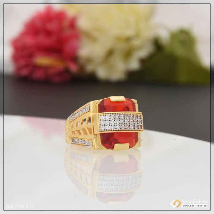 Soni Fashion - ring - 1 Gram Gold Plated Red Stone with Diamond Amazing Design Ring for Men - Style B475