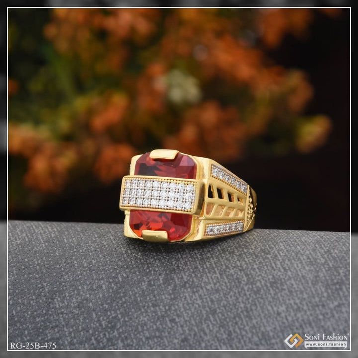 Soni Fashion - ring - 1 Gram Gold Plated Red Stone with Diamond Amazing Design Ring for Men - Style B475