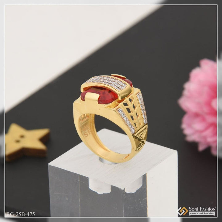 Soni Fashion - ring - 1 Gram Gold Plated Red Stone with Diamond Amazing Design Ring for Men - Style B475