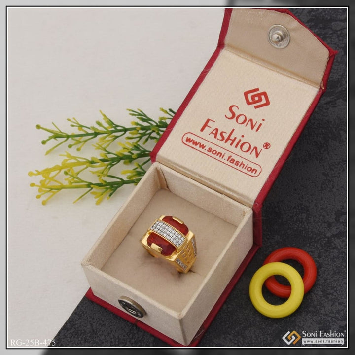 Soni Fashion - ring - 1 Gram Gold Plated Red Stone with Diamond Amazing Design Ring for Men - Style B475