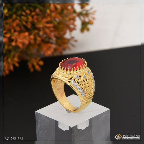 Soni Fashion - ring - 1 Gram Gold Plated Red Stone with Diamond Antique Design Ring for Men - Style B368