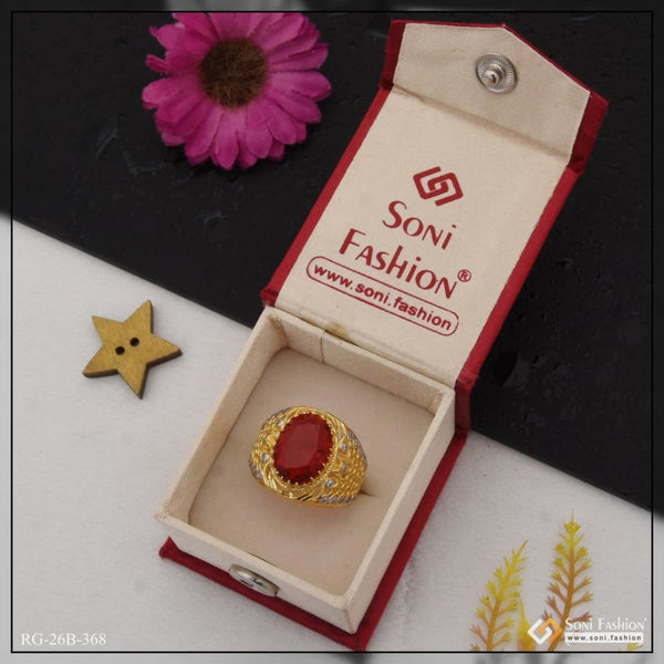 Soni Fashion - ring - 1 Gram Gold Plated Red Stone with Diamond Antique Design Ring for Men - Style B368