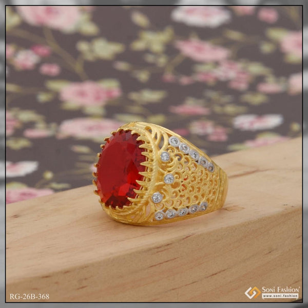 Soni Fashion - ring - 1 Gram Gold Plated Red Stone with Diamond Antique Design Ring for Men - Style B368