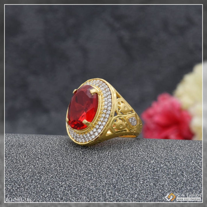 Soni Fashion - ring - 1 Gram Gold Plated Red Stone With Diamond Antique Design Ring For Men - Style B388