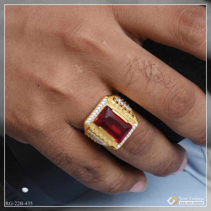 Soni Fashion - ring - 1 Gram Gold Plated Red Stone with Diamond Antique Design Ring for Men - Style B435