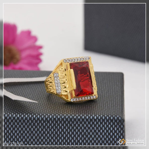 Soni Fashion - ring - 1 Gram Gold Plated Red Stone with Diamond Antique Design Ring for Men - Style B435