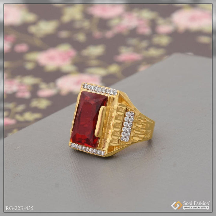 Soni Fashion - ring - 1 Gram Gold Plated Red Stone with Diamond Antique Design Ring for Men - Style B435