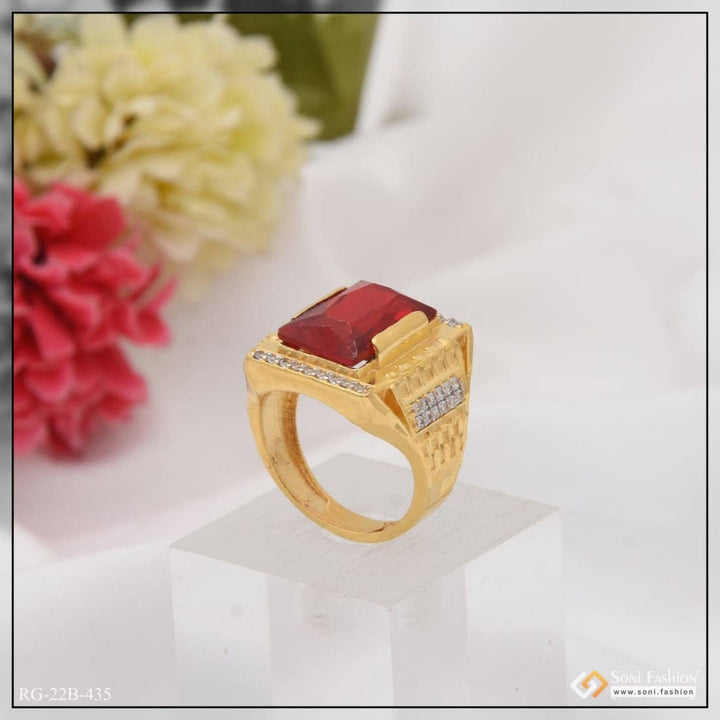 Soni Fashion - ring - 1 Gram Gold Plated Red Stone with Diamond Antique Design Ring for Men - Style B435