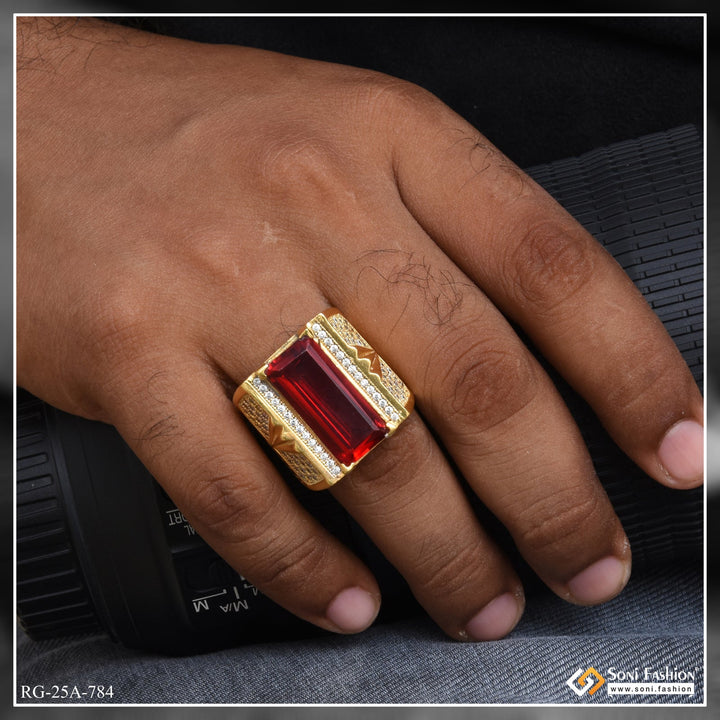 Soni Fashion - ring - 1 Gram Gold Plated Red Stone with Diamond Funky Design Ring for Men - Style A784