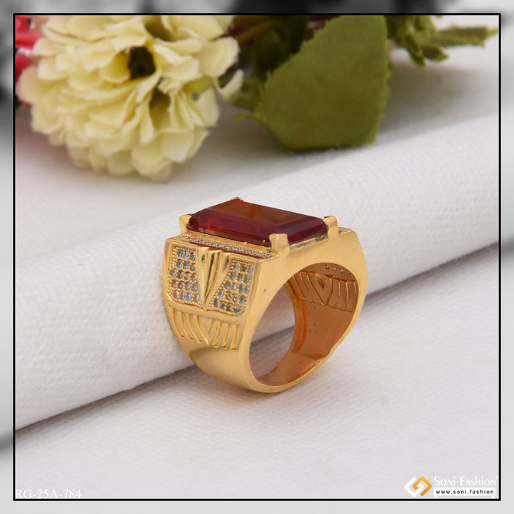Soni Fashion - ring - 1 Gram Gold Plated Red Stone with Diamond Funky Design Ring for Men - Style A784