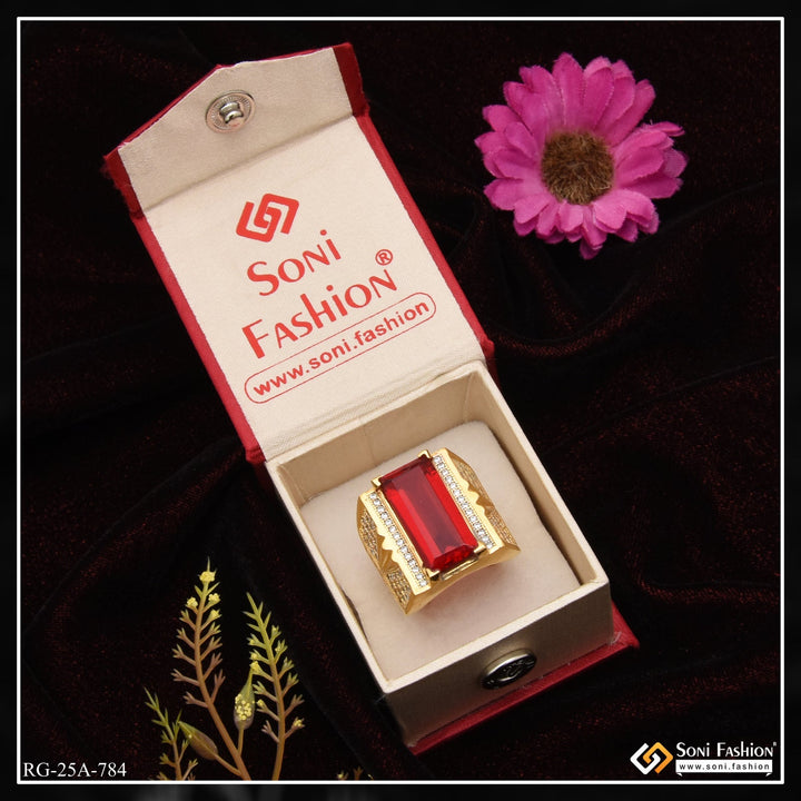 Soni Fashion - ring - 1 Gram Gold Plated Red Stone with Diamond Funky Design Ring for Men - Style A784