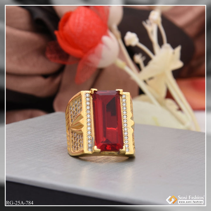 Soni Fashion - ring - 1 Gram Gold Plated Red Stone with Diamond Funky Design Ring for Men - Style A784