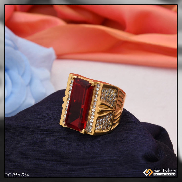 Soni Fashion - ring - 1 Gram Gold Plated Red Stone with Diamond Funky Design Ring for Men - Style A784