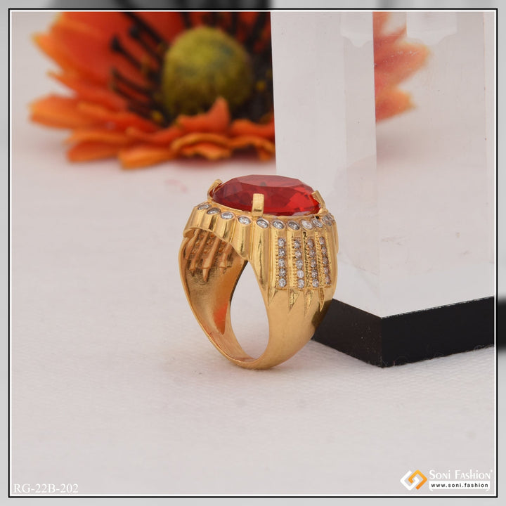 Soni Fashion - ring - 1 Gram Gold Plated Red Stone with Diamond Gorgeous Design Ring for Men - Style B202