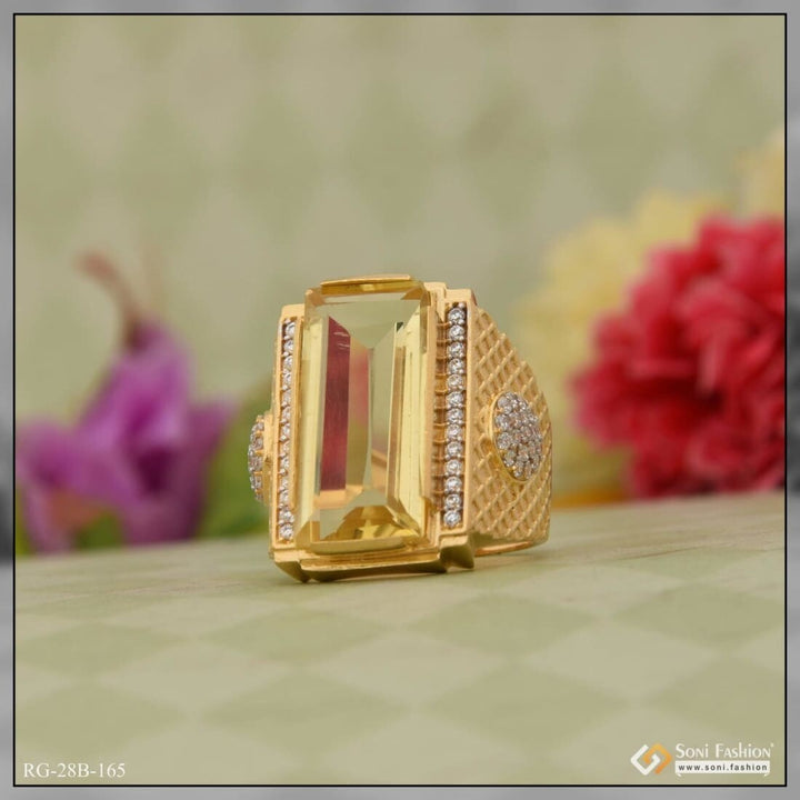 1 Gram Gold Plated Yellow Stone Finely Detailed Design Ring For Men ...