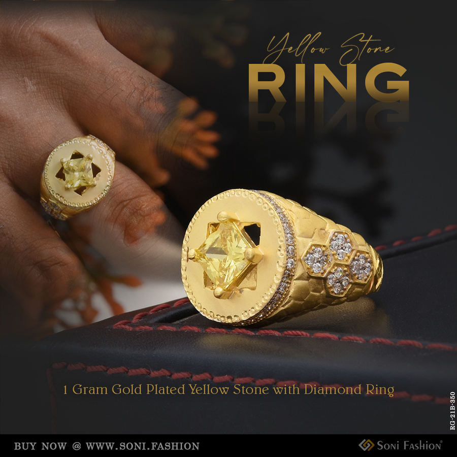 Soni Fashion - ring - 1 Gram Gold Plated Yellow Stone Ring for Men | Daily Wear Fashion Ring - Style B350