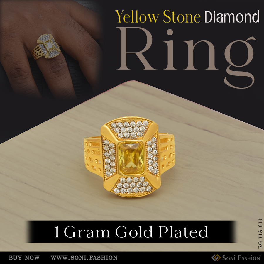 Soni Fashion - ring - 1 Gram Gold Plated Yellow Stone Ring for Men | Rhodium Trending Ring - Style A614