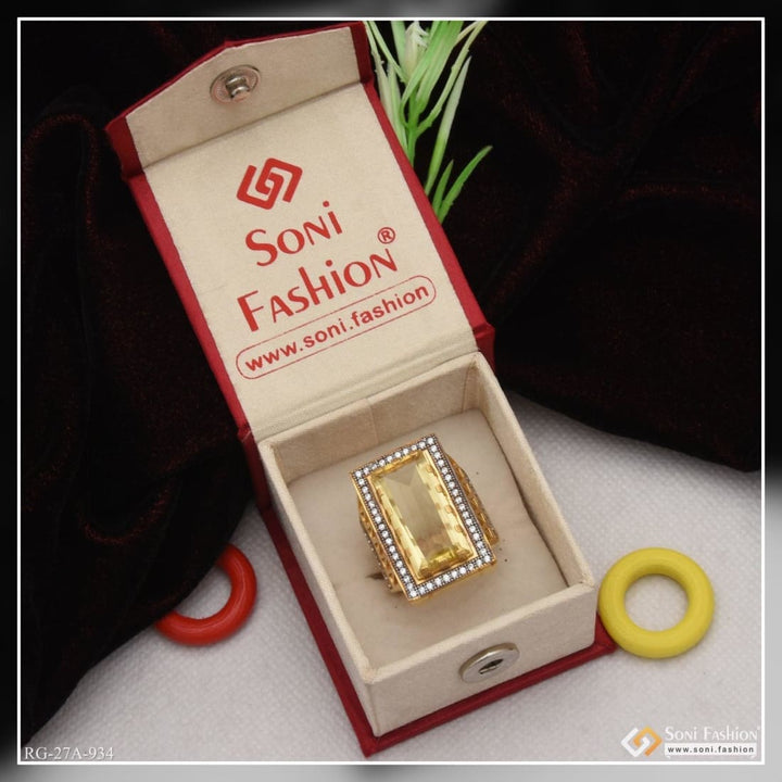 Soni Fashion - ring - 1 Gram Gold Plated Yellow Stone with Diamond Fashionable Design Ring - Style A934