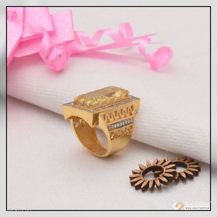 Soni Fashion - ring - 1 Gram Gold Plated Yellow Stone with Diamond Fashionable Design Ring - Style A934