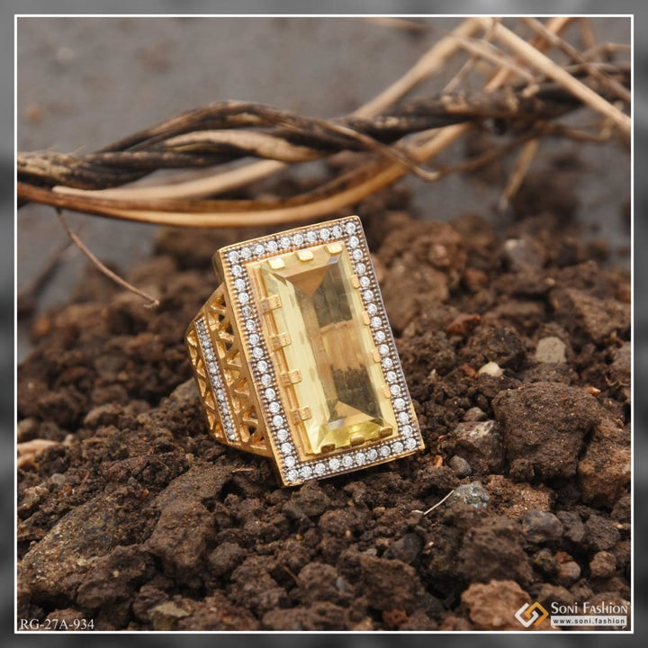 Soni Fashion - ring - 1 Gram Gold Plated Yellow Stone with Diamond Fashionable Design Ring - Style A934