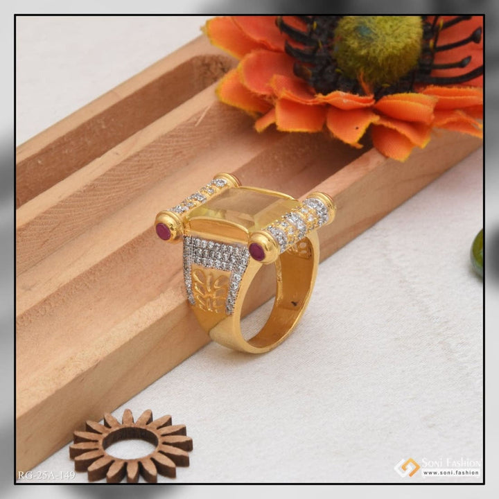 Soni Fashion - ring - 1 Gram Gold Plated Yellow Stone with Diamond Gold Plated Ring for Men - Style A149