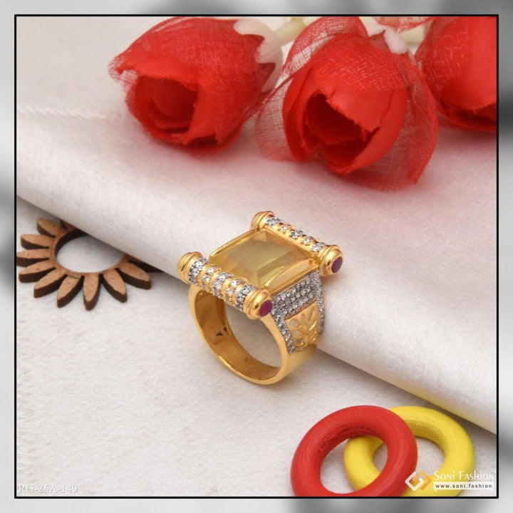 Soni Fashion - ring - 1 Gram Gold Plated Yellow Stone with Diamond Gold Plated Ring for Men - Style A149