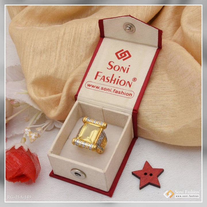 Soni Fashion - ring - 1 Gram Gold Plated Yellow Stone with Diamond Gold Plated Ring for Men - Style A149