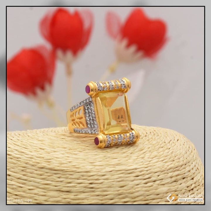Soni Fashion - ring - 1 Gram Gold Plated Yellow Stone with Diamond Gold Plated Ring for Men - Style A149