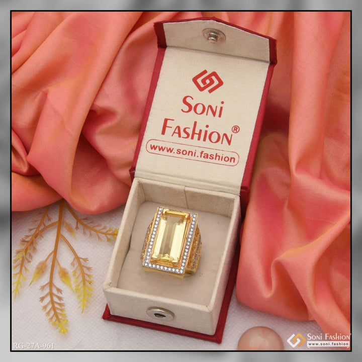 Soni Fashion - ring - 1 Gram Gold Plated Yellow Stone with Diamond Gold Plated Ring for Men - Style A961