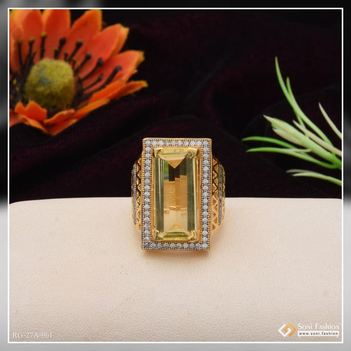 Soni Fashion - ring - 1 Gram Gold Plated Yellow Stone with Diamond Gold Plated Ring for Men - Style A961