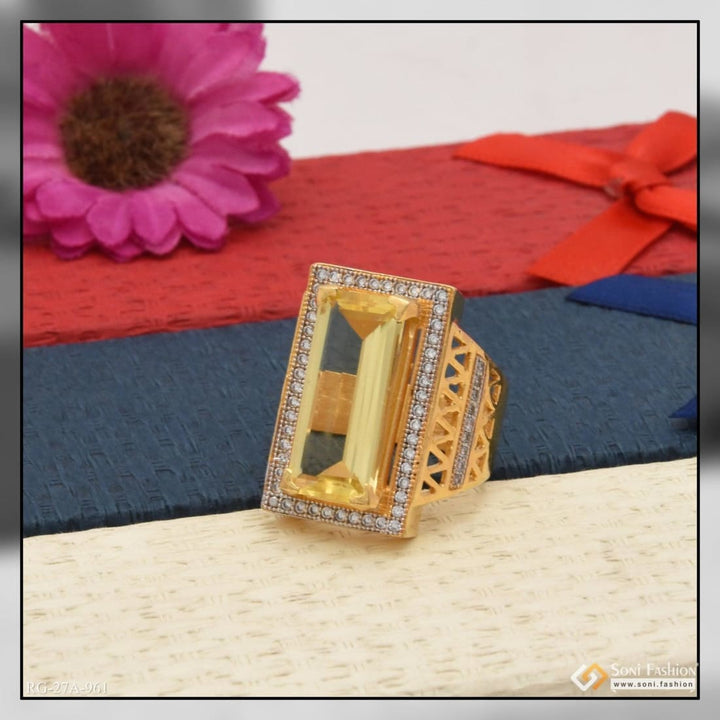 Soni Fashion - ring - 1 Gram Gold Plated Yellow Stone with Diamond Gold Plated Ring for Men - Style A961