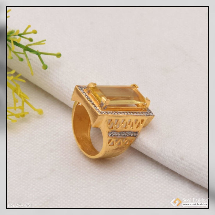 Soni Fashion - ring - 1 Gram Gold Plated Yellow Stone with Diamond Gold Plated Ring for Men - Style A961
