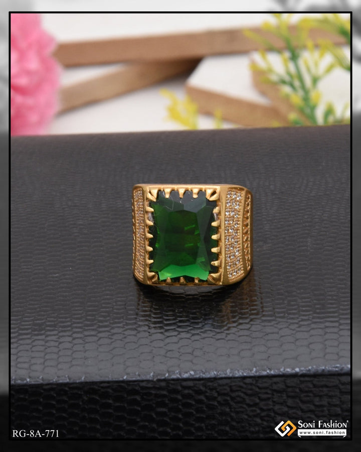 Soni Fashion - ring - Green Stone with Diamond Designer Design Best Quality Gold Plated Ring - Style A771