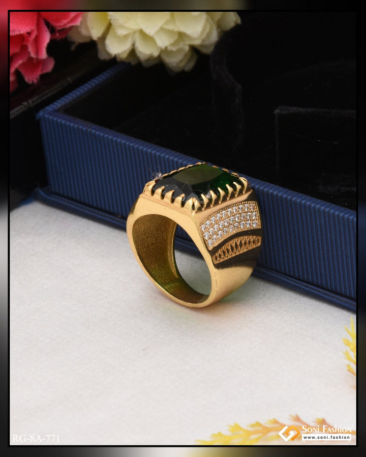 Soni Fashion - ring - Green Stone with Diamond Designer Design Best Quality Gold Plated Ring - Style A771