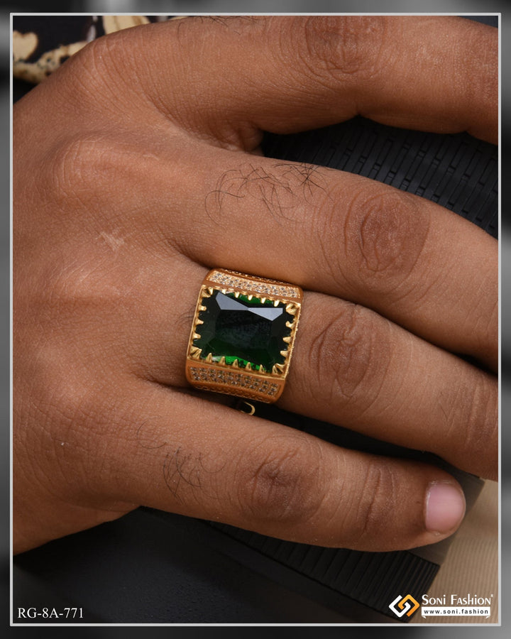 Soni Fashion - ring - Green Stone with Diamond Designer Design Best Quality Gold Plated Ring - Style A771