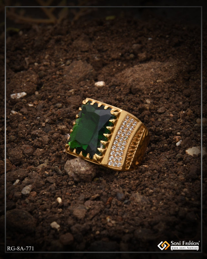 Soni Fashion - ring - Green Stone with Diamond Designer Design Best Quality Gold Plated Ring - Style A771