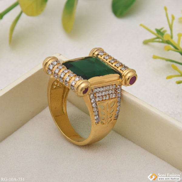 Soni Fashion - ring - Green Stone with Diamond Sophisticated Design Gold Plated Ring for Men - Style A751