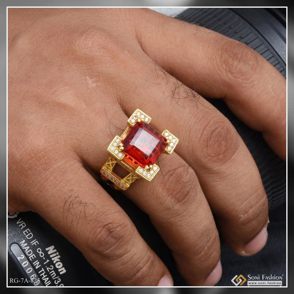 Soni Fashion - ring - Red Stone Eiffel Tower Decorative Design Best Quality Gold Plated Ring - Style A825