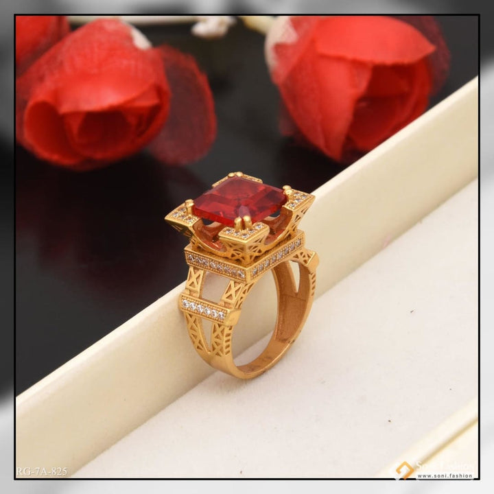 Soni Fashion - ring - Red Stone Eiffel Tower Decorative Design Best Quality Gold Plated Ring - Style A825