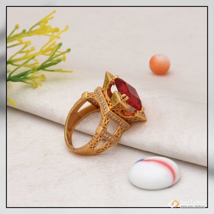 Soni Fashion - ring - Red Stone Eiffel Tower Decorative Design Best Quality Gold Plated Ring - Style A825