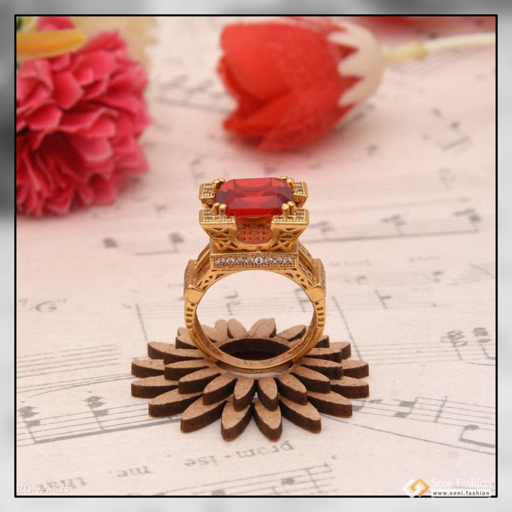 Soni Fashion - ring - Red Stone Eiffel Tower Decorative Design Best Quality Gold Plated Ring - Style A825