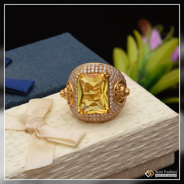 Soni Fashion - ring - Yellow Stone with Diamond Fashionable Design Gold Plated Ring for Men - Style A992